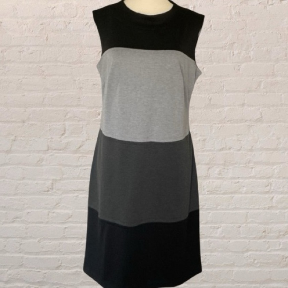 Sandra Darren color block shift Dress Size 10 Black Grey